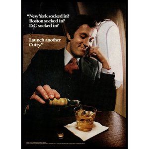 1974 Cutty Sark Scotch Launch Another Vintage Print Ad Man Air Plane Suit Decor